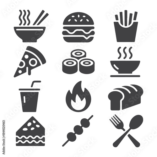Restaurant Food Symbols Collection, Cafe and Fast Food Silhouette Icons