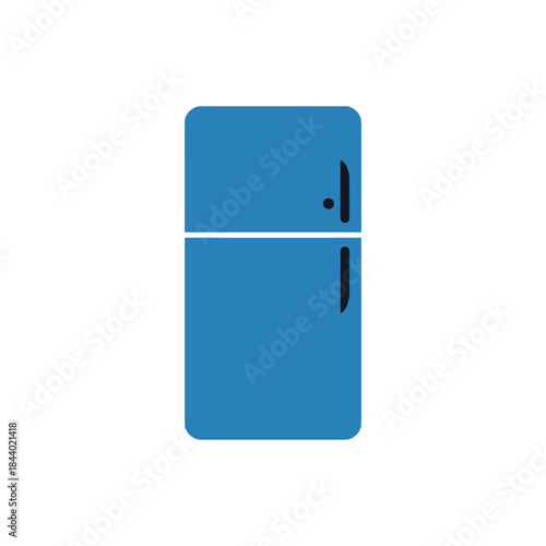 Blue refrigerator with two doors for storing food and drinks in the kitchen.