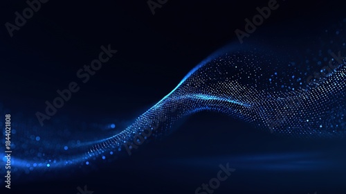 Elegant glowing blue particle ribbon wave on dark background for technology and corporate design