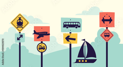 Collection of various transportation road signs and symbols.