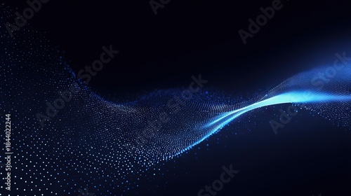 Bright flowing blue data wave on dark abstract background for AI, fintech and technology presentations