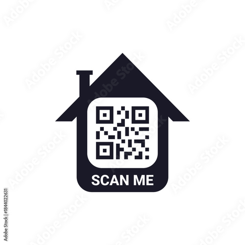 Minimal house QR code frame vector. Scan me icon design. QR code mock up vector design for poster, banner, flyer.