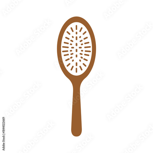 Brown Oval Hair Brush with White Bristles Isolated on White Background.