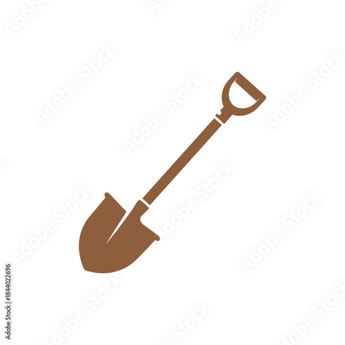 Brown shovel icon vector graphic for digging and gardening.