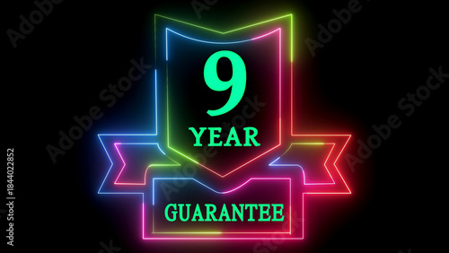 Neon light 9 year guarantee symbol animation
