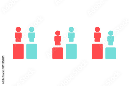 Population chart set. Society, community, diversity, statistics, ratio, measure concepts. Flat people character vector design isolated illustration.