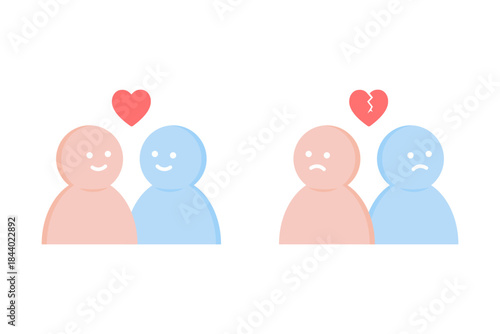 Couple in love. Heart broken couple having conflict. Communication, love, relationship, romance, dating, valentine concepts. Flat people character vector design isolated illustration.
