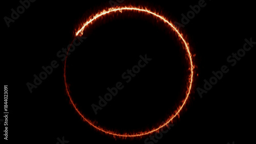 Fire ring on black background abstract effect