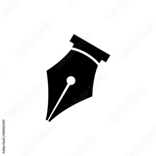 Classic black fountain pen nib icon isolated on a white background.
