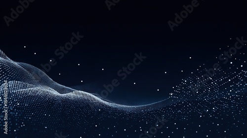 Dark space style blue digital wave made of floating dots for data, AI and science visual concepts