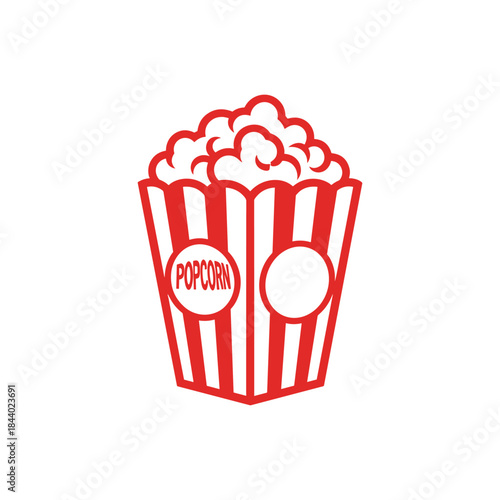 Classic Red and White Striped Popcorn Box Filled with Fluffy Popcorn.