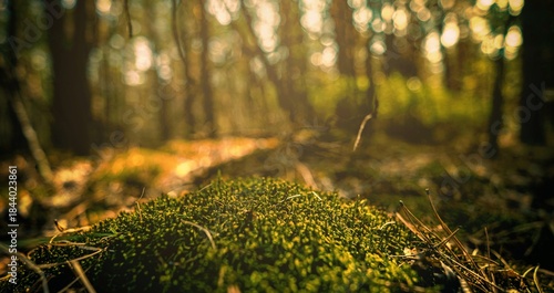 Schilderij op canvas mossy ground podium in the forest