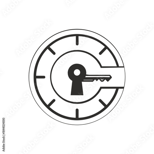 Clock Face with Keyhole and Key Symbol.