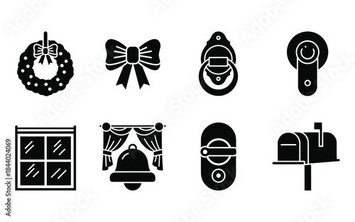 Christmas Home Decor Door and Window Icons Set