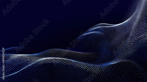 Rolling hills of glowing blue data particles on deep midnight background