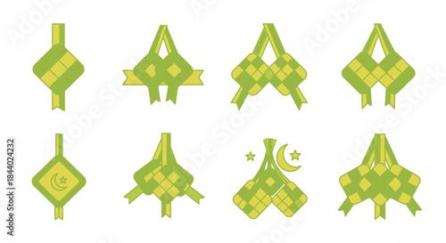 Collection of Traditional Ketupat Vector Graphics Symbolizing Festive Joy and Cultural Heritage for Eid al-Fitr Celebrations in Southeast Asia