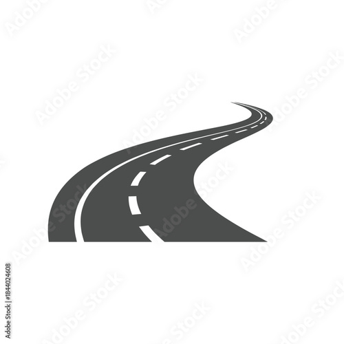 Curving Asphalt Road with White Dashed Lines.