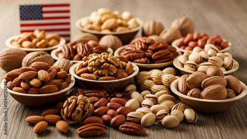 Macro closeup American nuts selection roasted and raw varieties natural earthy tones healthy snack ingredient isolated background for food packaging grocery branding and nutrition marketing