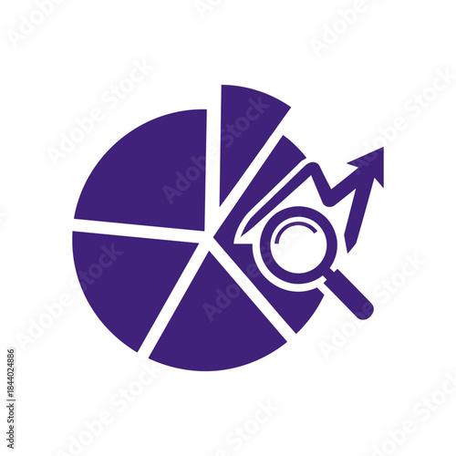 Data analysis and market research with magnifying glass and graph.
