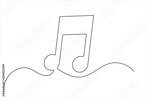 Music note continuous one line drawing on white background