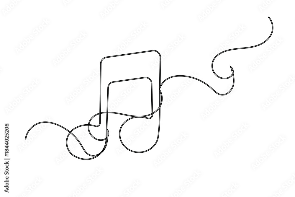 Obraz premium Music note continuous one line drawing on white background