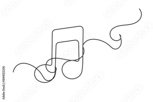 Music note continuous one line drawing on white background