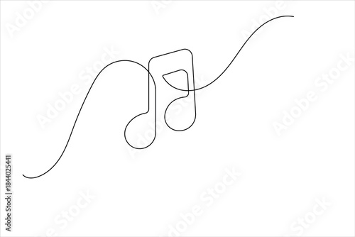 Music note continuous one line drawing on white background