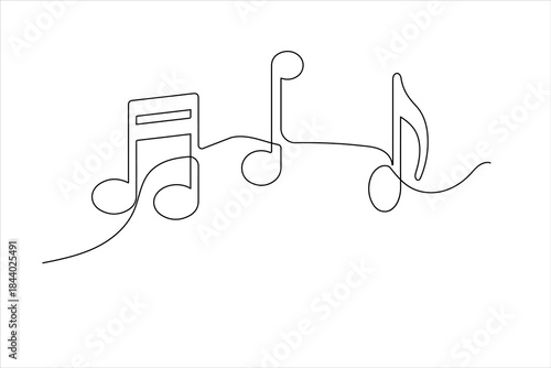 Music note continuous one line drawing on white background