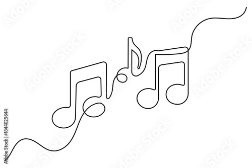 Music note continuous one line drawing on white background