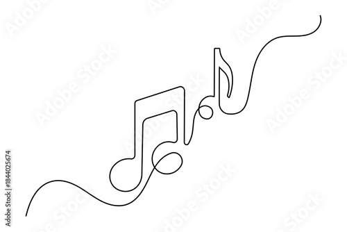 Music note continuous one line drawing on white background