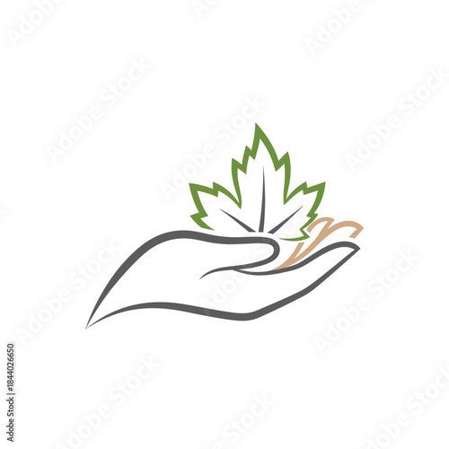 Nurturing Nature, Subject: Hand Holding Leaf, Location: Close-Up, Content Type: Illustration, Environment: Organic, Viewpoint: Personal, Concept: Sustainability