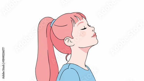Young Woman with Pink Ponytail Enjoying a Moment of Peace.