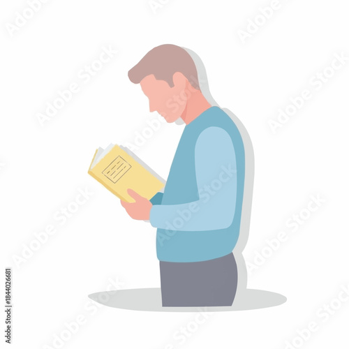 Man Reading a Book with Intense Focus.