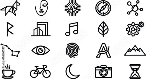 Collection of diverse line art icons