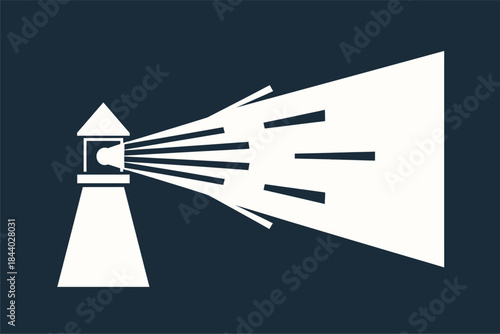 Lighthouse Flashing Light, Coastal Scene, Minimalist Illustration, Nighttime, Graphic Design, Abstract Concept