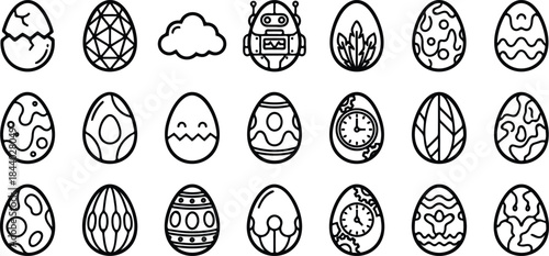 Set of drawn eggs with various decorative patterns for easter celebration