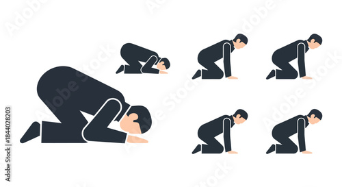 Man in Business Attire Performing a Prayer or Bowing Sequence in a Series of Icons