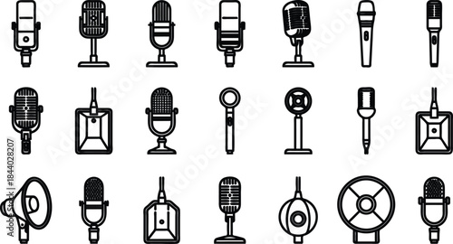 Various microphones and recording equipment icons
