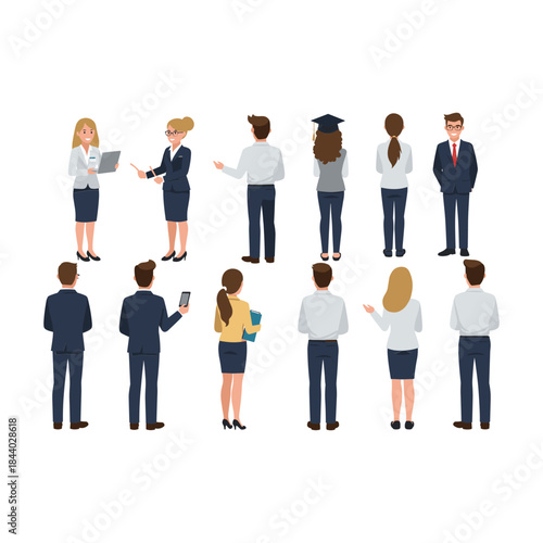 Diverse group of professionals and students in business attire.