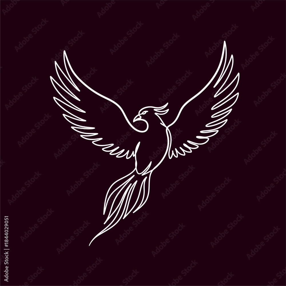 Obraz premium Elegant Phoenix Design Illustration, Digital Art, On Dark Background, Creative Concept