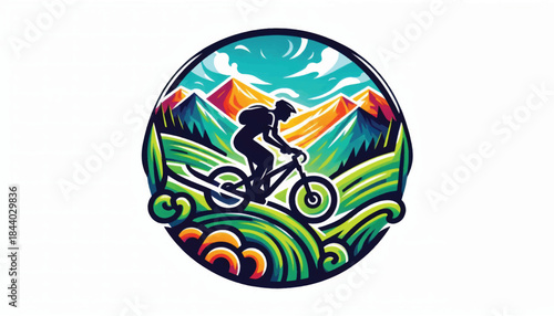 Mountain Biker Silhouette Riding Through Vibrant Landscape.