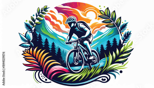Mountain Biker Riding Through Vibrant Forest Landscape.