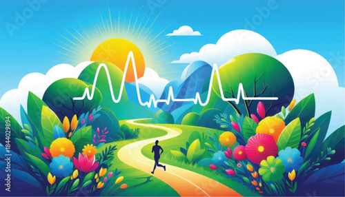 Runner on a path with a heartbeat line above.