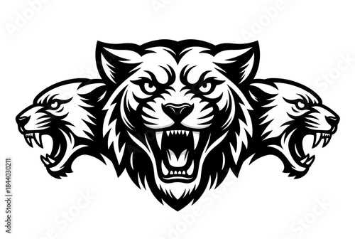 Powerful Cerberus design roaring ferociously, perfect for gaming logos or fierce branding assets with a bold, unforgettable statement of strength