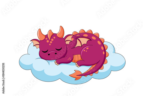 Adorable baby dragon sleeping peacefully on a fluffy cloud, perfect for children's stories, nursery decor, or whimsical designs that bring joy and wonder