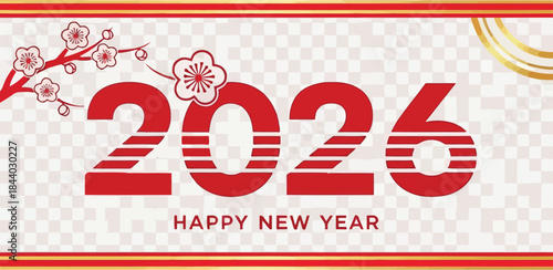 Happy New Year 2026 Celebration Banner with Festive Red and Gold Design
