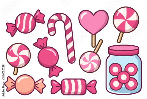 Sweeten your designs with this delightful candy collection featuring lollipops, hard candies, and a candy cane, perfect for adding a touch of sugary joy!
