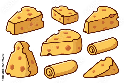 Delicious cheese assortment perfect for food illustrations, menus, or fun cheesy designs, adding a playful touch to your culinary projects or content