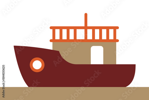 Simple stylized ship sailing into adventure, perfect for children's books, nautical themes, and educational materials, a unique icon for a sailing excursion