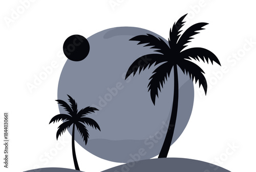 Minimalist moonlit palm tree scene offering a cool tropical vibe for modern designs and serene backgrounds, perfect for summer promotions and travel themes